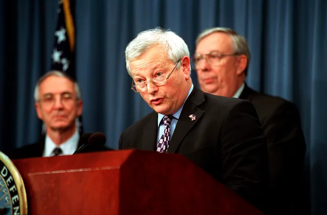 United Kingdom's Minister of Defence for Procurement Lord Willy Bach comments on the selection of the Lockheed Martin team to produce the Joint Strike Fighter during a Pentagon press conference on Oct. 26, 2001. The Joint Strike Fighter is a multi-service, multi-nation, family of warplanes which wil. Coordinating spokesperson statements during an issue