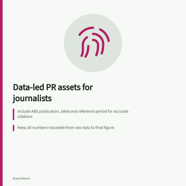 Data-led PR assets for journalists: Include ABS publication, table and reference period for accurate citations; Keep all numbers traceable from raw data to final figure; Verify privacy compliance before releasing source data. Data-led PR assets
