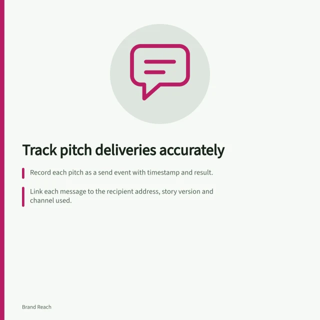 Track pitch deliveries accurately: Record each pitch as a send event with timestamp and result.; Link each message to the recipient address, story version and channel used.; Keep separate events for follow-ups to preserve the full outreach sequence. Recording who received each pitch